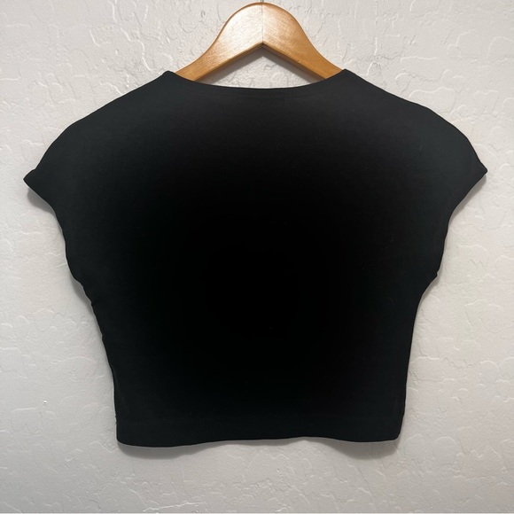 ZARA Women’s Black Stretch Cropped Tee Shirt Size L - Picture 3 of 4